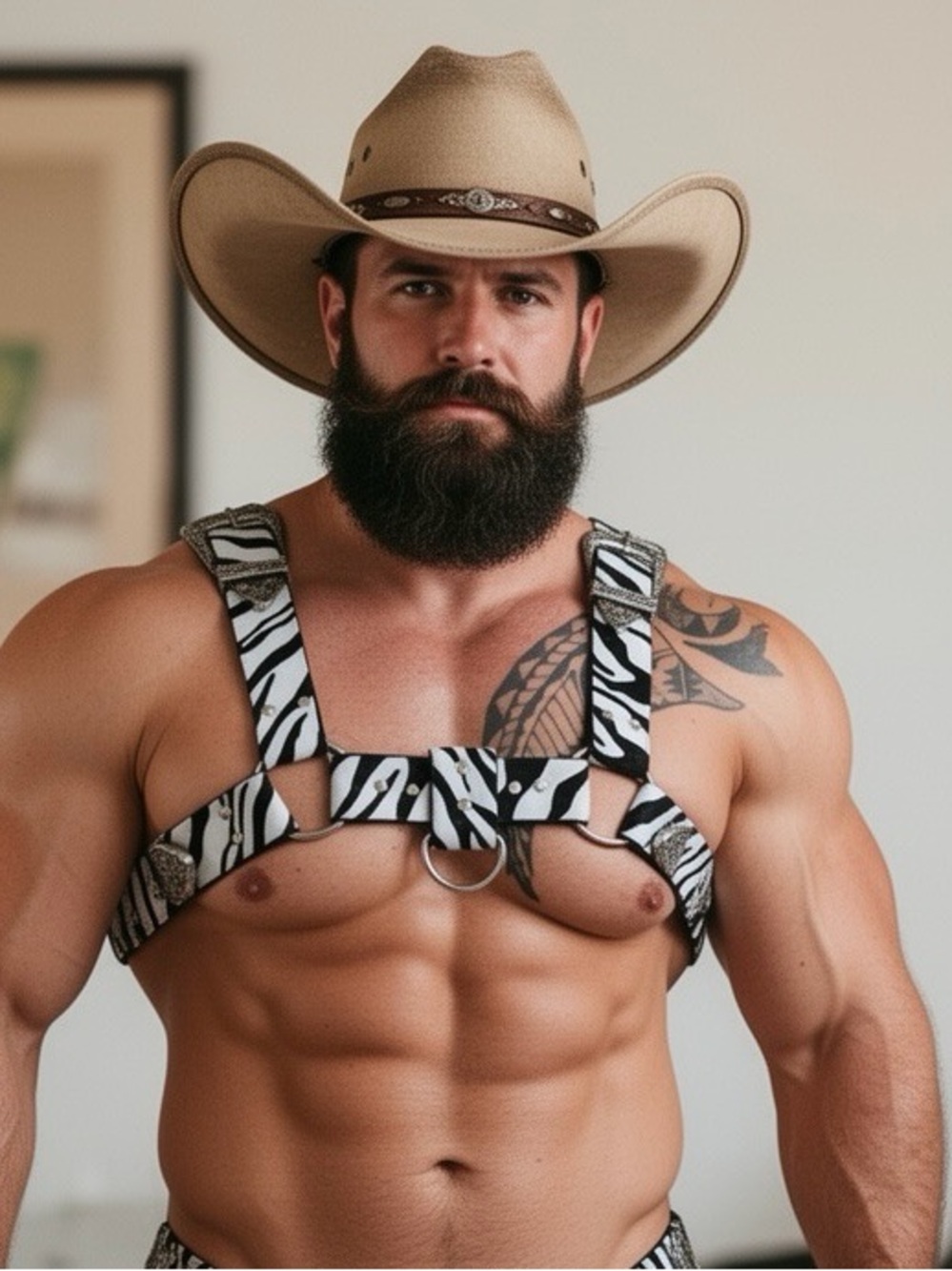 Men's Zebra Print Chest Harness - Black & White